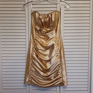 VINTAGE Jessica McClintock Gold Strapless Mini Dress, 80s Prom Queen, Size 4
